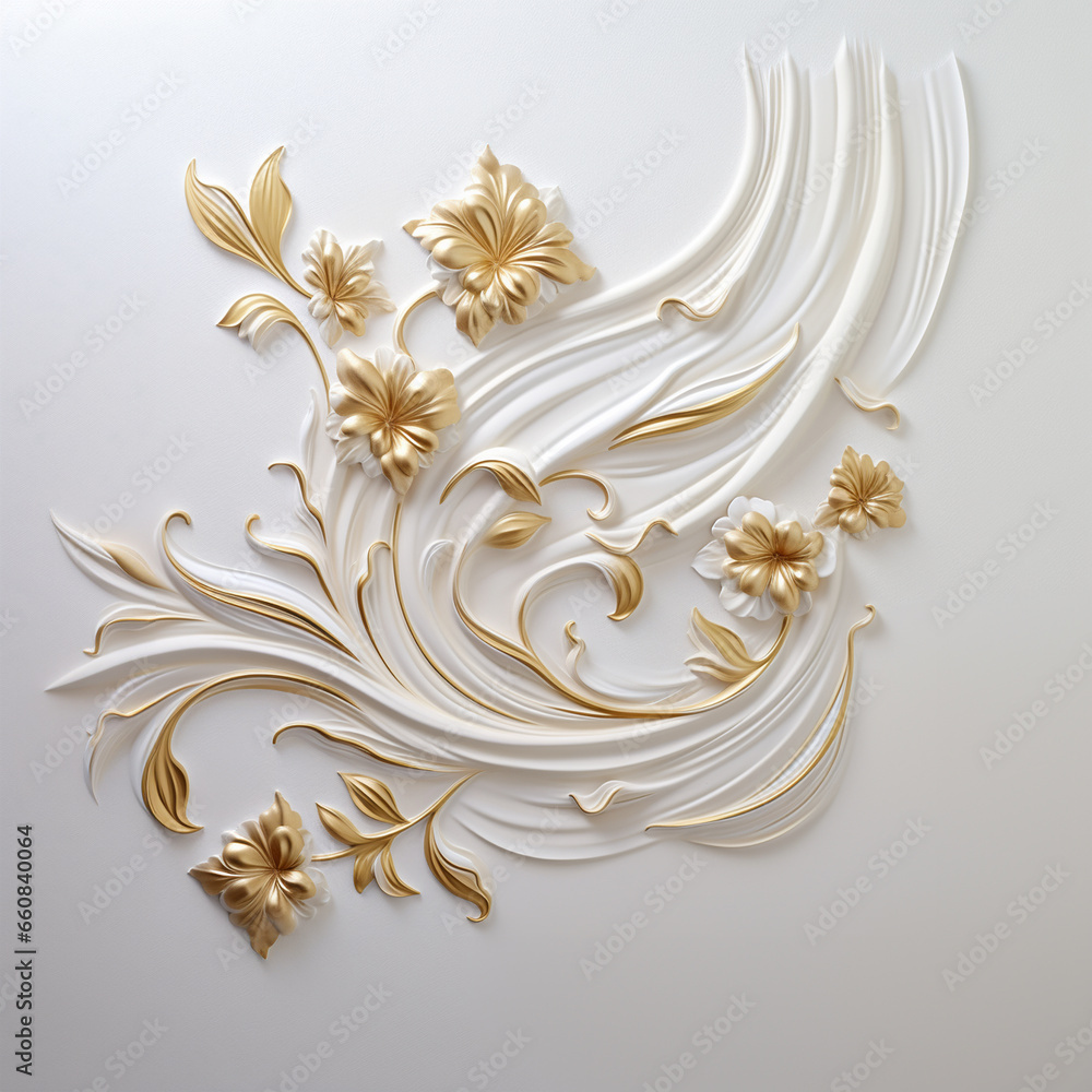White And Gold Wallpaper Of Flowers Background - Generative AI White And Gold Wallpaper Of Flowers Background - Generative AI