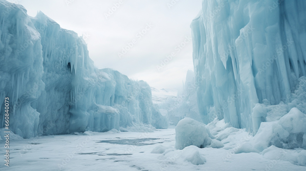 Antarctic ice wall, glaciers - Generative AI - obrazy, fototapety, plakaty 