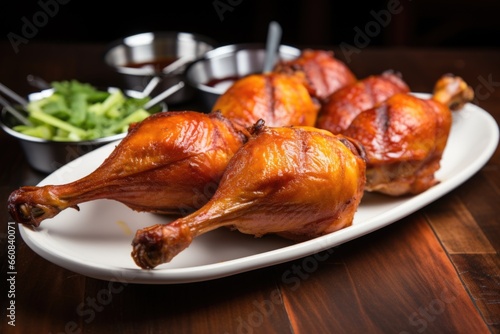 smoked duck drumsticks served on a platter