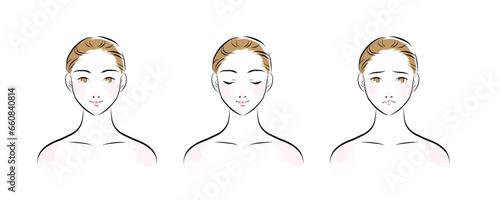 若い女性の顔のカラーイラスト1　