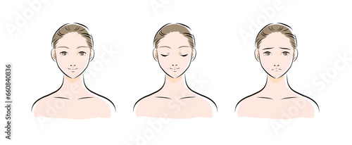 若い女性の顔のカラーイラスト2