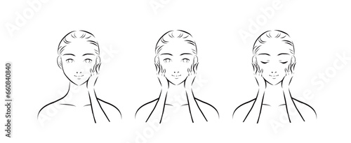 スキンケアする若い女性のイラスト