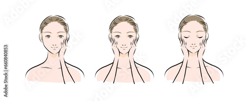 スキンケアをする若い女性のカラーイラスト2