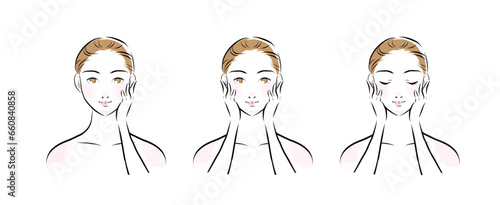 スキンケアする若い女性のイラスト1
