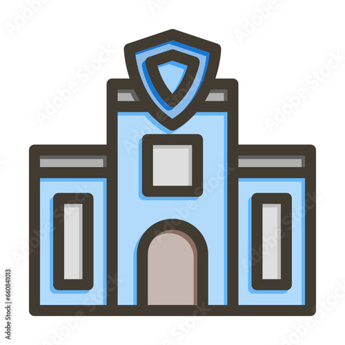 Police Station Vector Thick Line Filled Colors Icon Design