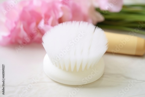 silicone face scrubber on top of a fluffy white towel