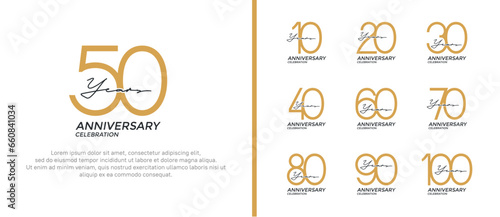set of anniversary logo flat gold and black color on white background for celebration moment