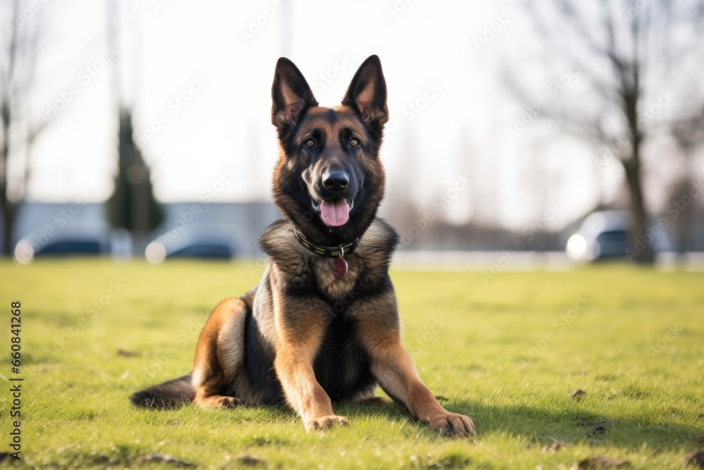a german shepherd police dog in training course
