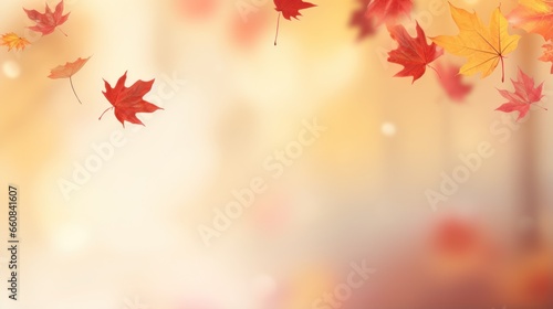 Maple leaves in flight against an autumn backdrop.