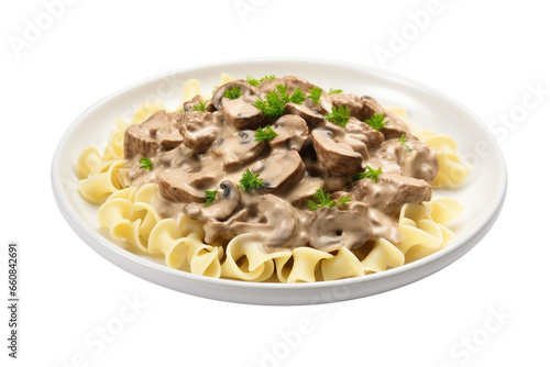 Realistic Beef Stroganoff on transparent background.