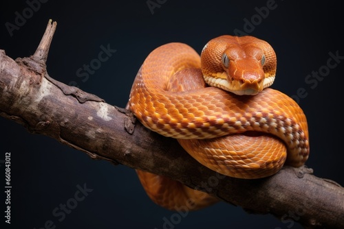 brown tree snake curled up on a tree branch - closeup (generative AI)