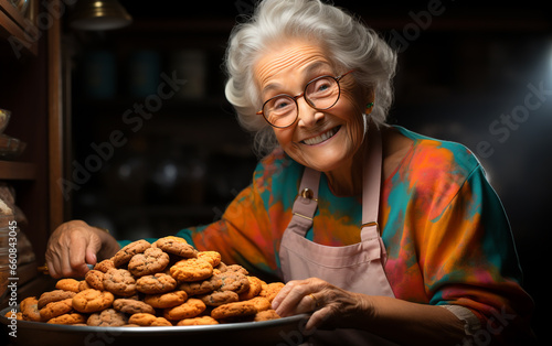 Old lady baking cookies