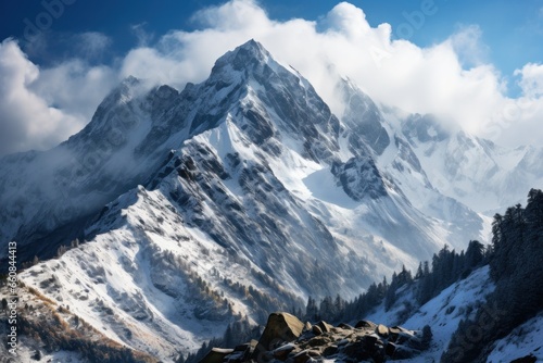 Beautiful winter mountains winter mountains covered with snow against sky. Created with Generative AI