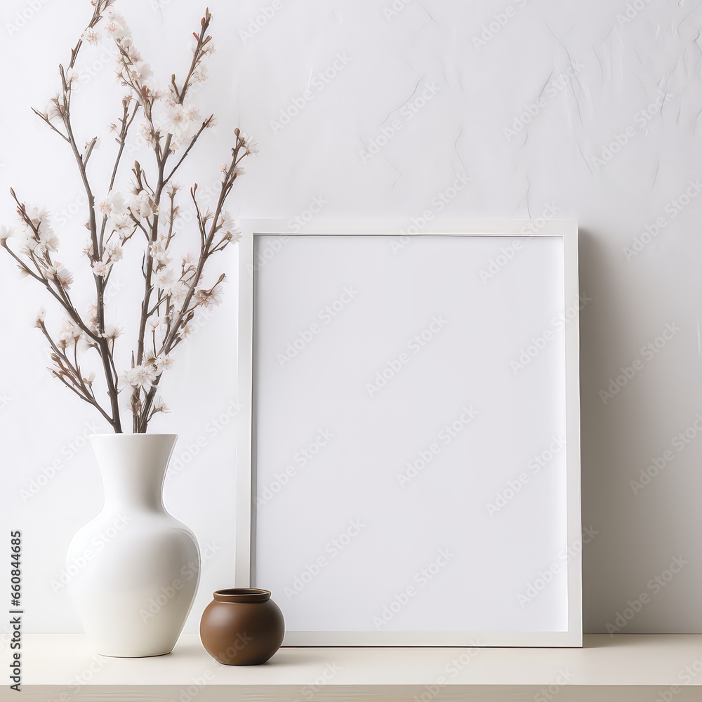 Blank Poster Frame and Empty Vase Blank Poster Frame and Empty Vase