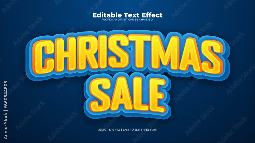 Blue and yellow christmas sale 3d editable text effect - font style