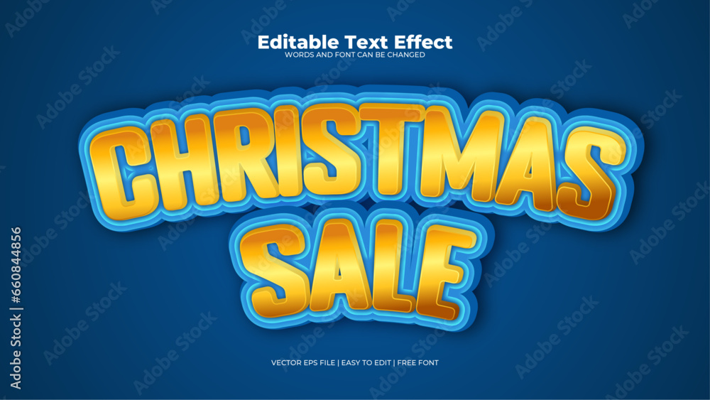 Blue and gold christmas sale 3d editable text effect - font style