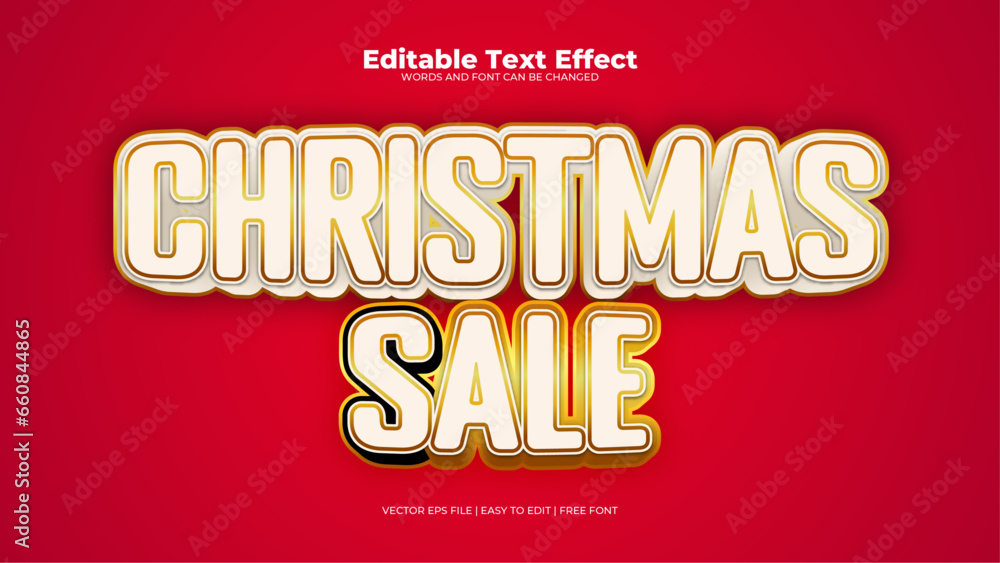 Red white and gold christmas sale 3d editable text effect - font style