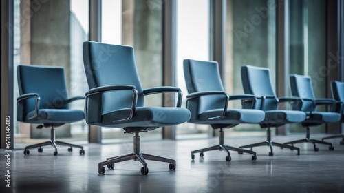 Empty office chairs lined up in a modern meeting room. © maniacvector
