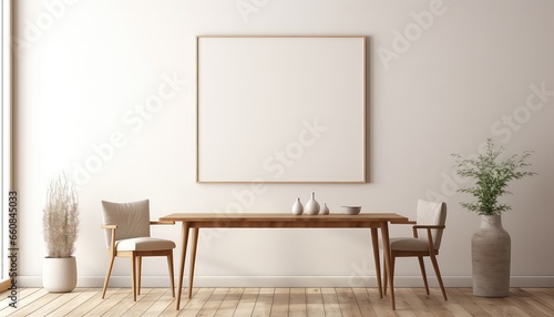 Minimalist Living Room Artist's Frame on Beige Rug