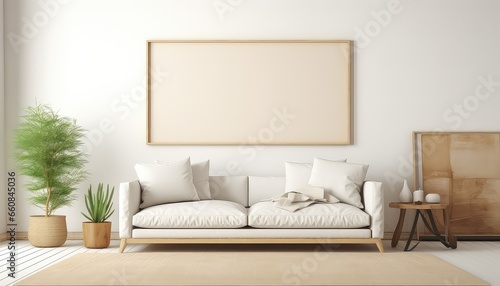 Minimalist Living Room Artist's Frame on Beige Rug