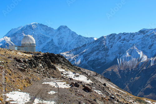 International observatory on mount Elbrus, surrounded by mountains