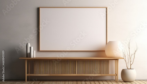 Minimalist Frame and Wooden Console with Silhouette Lighting