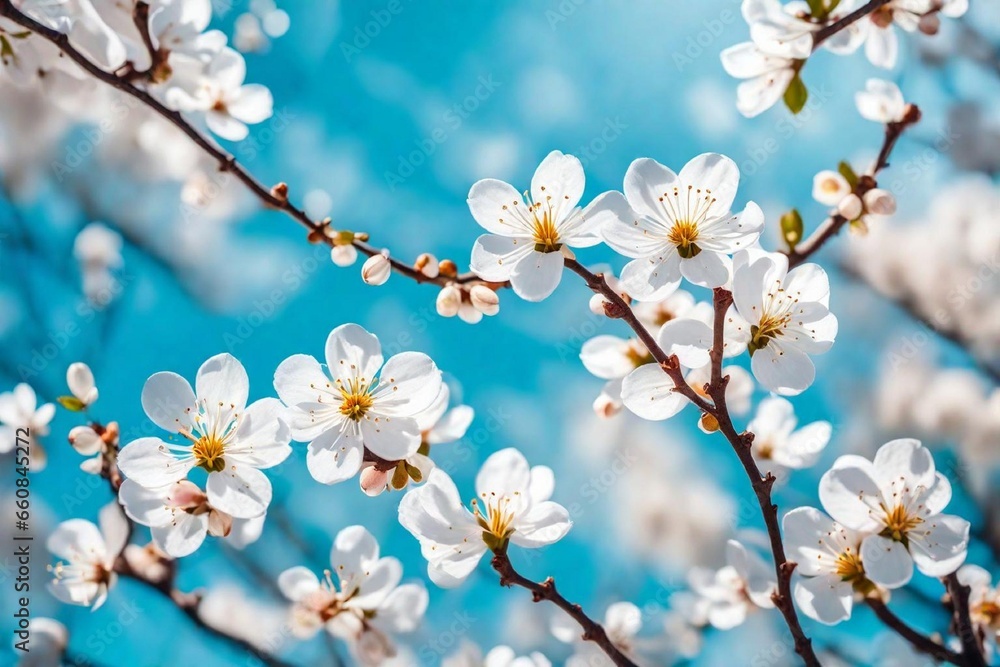 Beautiful floral spring abstract background of nature. Branches of blossoming apricot macro with soft focus on gentle light blue sky background. For easter and spring greeting cards with copy space Beautiful floral spring abstract background of nature. Branches of blossoming apricot macro with soft focus on gentle light blue sky background. For easter and spring greeting cards with copy space