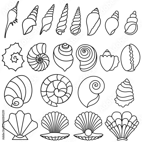 Seashell icon vector set. Shell illustration sign collection. Sea life symbol or logo.