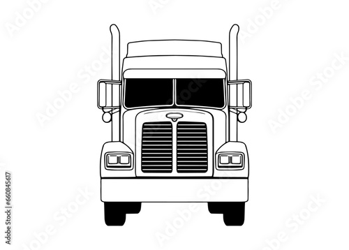 Semi Truck. Vector Lorry. Freight transportation. Flat vector illustration. American truck. Semi Truck. Dump truck trailer cab. Front view.
