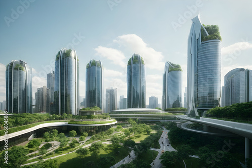 Modern city skyline design with green concept Ai generative.