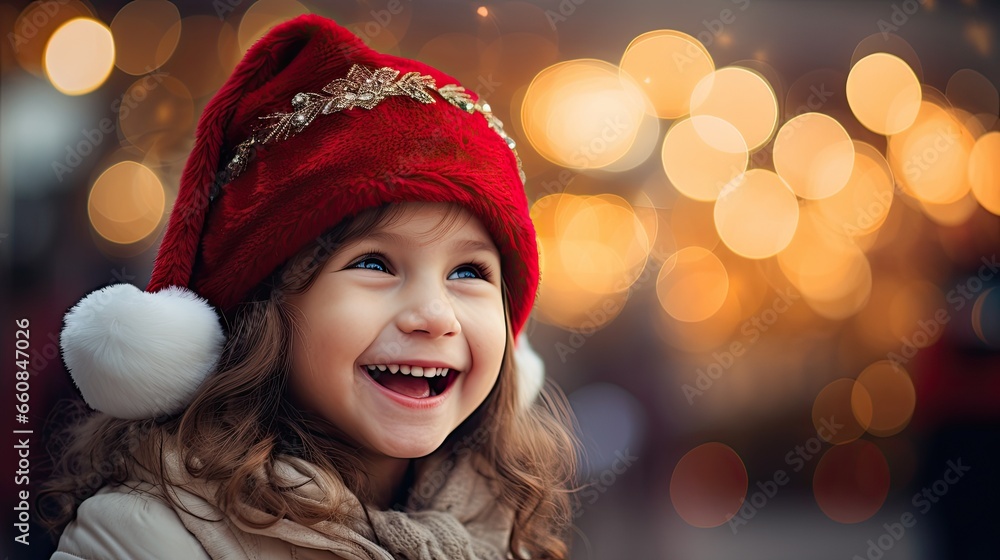little girl laughs against the background of a christmas tree (generative AI) little girl laughs against the background of a christmas tree (generative AI)