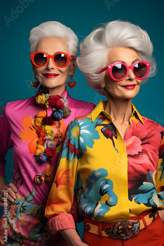 Senior women fastionista, modern fashion colorful dress up