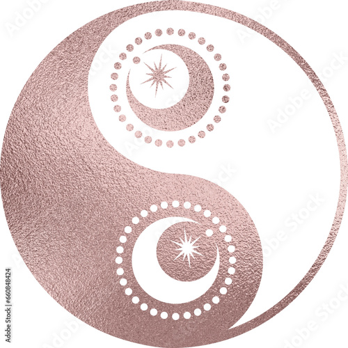 yin yang mit Mond in rosegold mit transparentem Hintergrund 