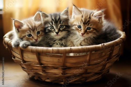 Kittens resting in a basket. Generative AI © Edward