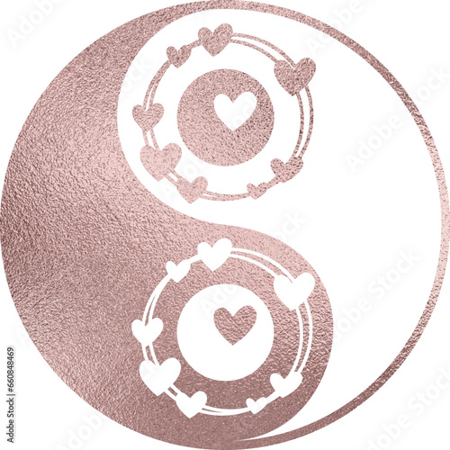 yin yang mit Herz in rosegold mit transparentem Hintergrund 