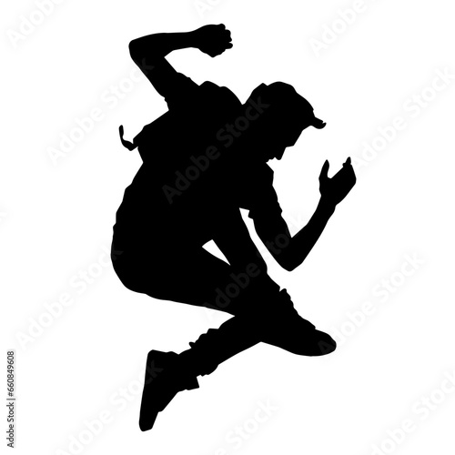Silhouette of a male dancer in performing pose. Silhouette of a dancing man.