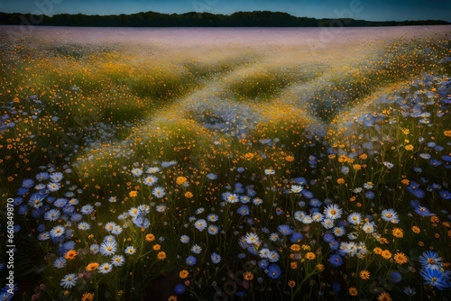 A field of wildflowers in full bloom, stretching out to the horizon. © Tae-Wan