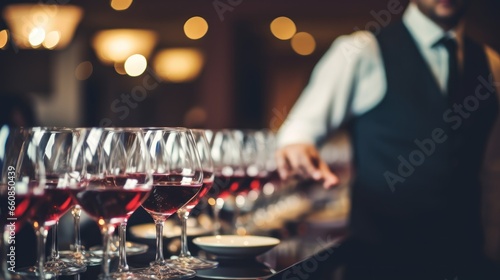 Waiters from the catering service are seen with wine glasses at the event,This concept encapsulates nightlife, celebration, and entertainment.