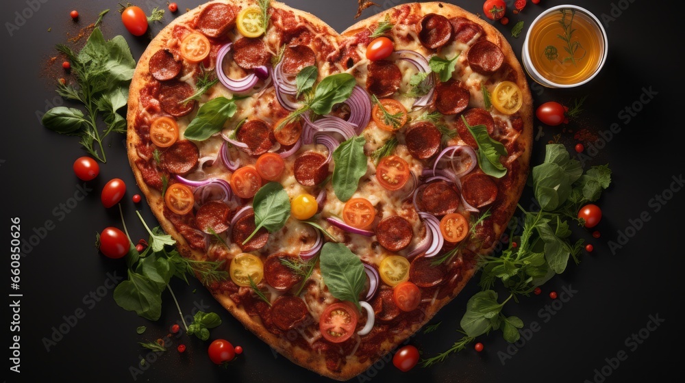 Pizza lover. Heart shaped pizza. Italian food