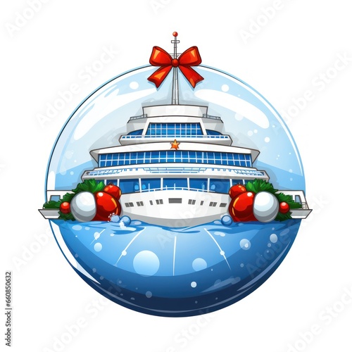 cruise ship in the christmas ball on white background