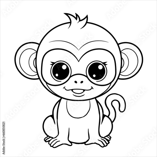 Cute funny monkey for coloring. Vector template for a coloring book with funny animals. Colouring page for kids.	