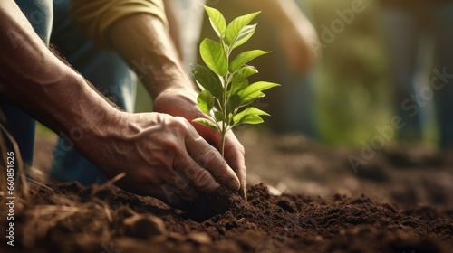 Close up human hands planting trees environment restoration  SCG concept  save the world and earth day.