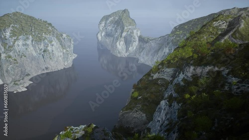 Aerial view of the beautiful cliffs in the sea photo