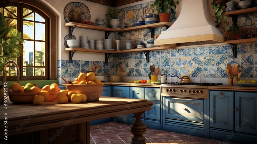 Revitalize your kitchen with a Mediterranean-inspired decor, complete with mosaic tiles