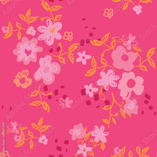 Classic style background hand drawn, doodle, floral, daisies. large, abstract artistic flower buds. Simple summer botanical in trendy flat design. Textile, fabric and fashion. Sketchy floral print.