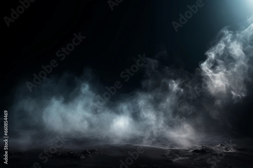 A Dark Empty Room Full of White Smoke with Copy Space