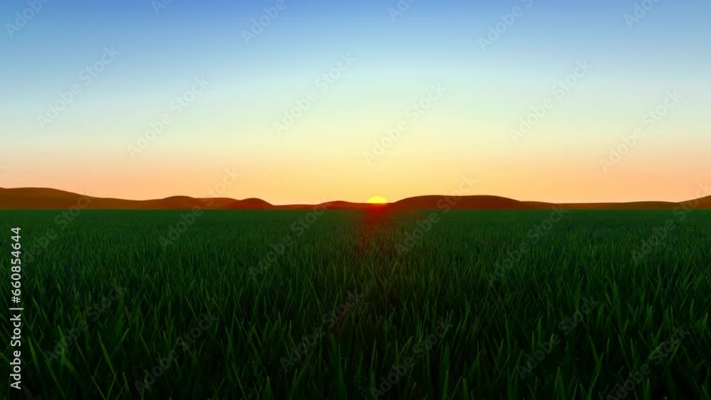 Time-lapse photography of sun rising over green grassland in the morning Time-lapse photography of sun rising over green grassland in the morning