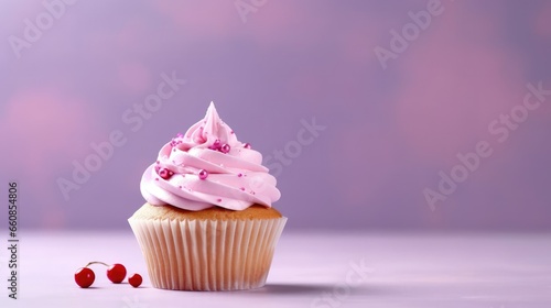 Cupcake for celebreat birthday party and for presentation advertising a new menu on colorful pastel background,dessert food concept,with copy space.