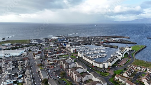 Aerial view of the bustling coastal city of Ardrossan, Scotland. © Wirestock