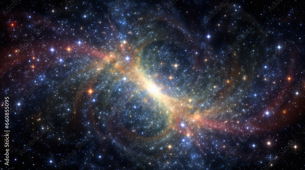 Swirling galaxy of glowing digital stars, representing space technology